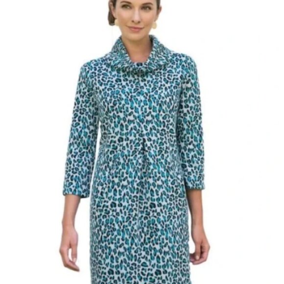 Tyler Boe Tunic Dress in Blue Leopard Size Small - Picture 1 of 15